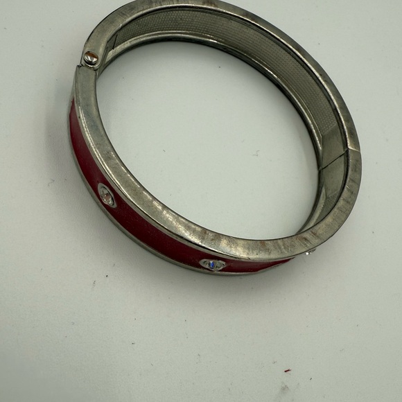 Vintage Pink and Silver Clasp Bangle Bracelet With CZ Sparkles - Picture 2 of 2